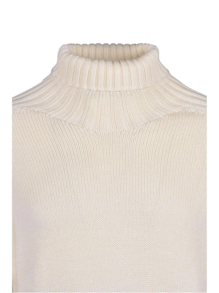 Gran Sasso White Ribbed Virgin Wool Turtleneck Sweater