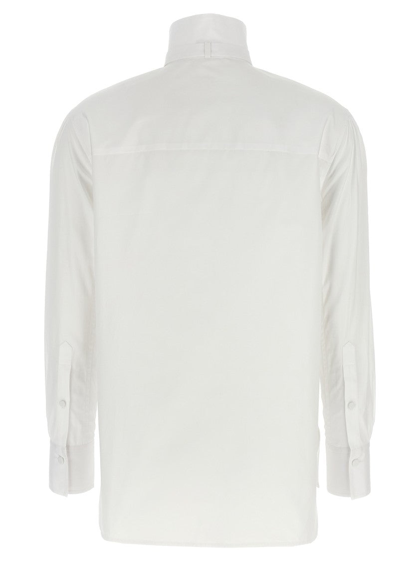 Mcqueen Tuxedo Cotton Poplin Shirt With Pleated Plastron And Contrast Skull Embroidery