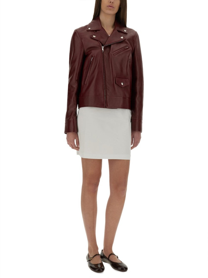 Gucci Classic Burgundy Leather Biker Jacket With Structured Fit