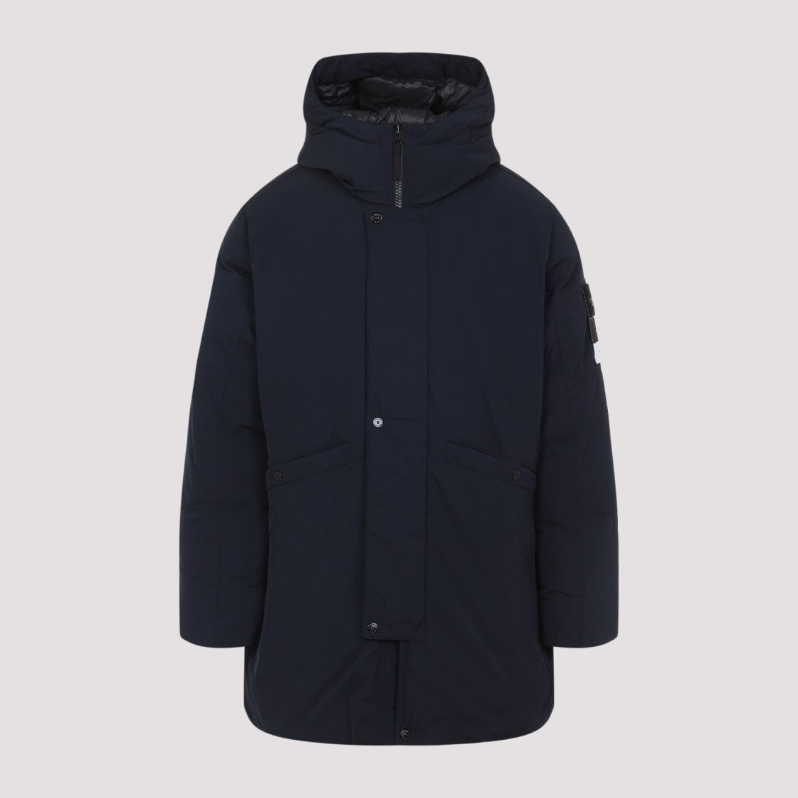 Stone Island Blue Hooded Coat With Relaxed Silhouette