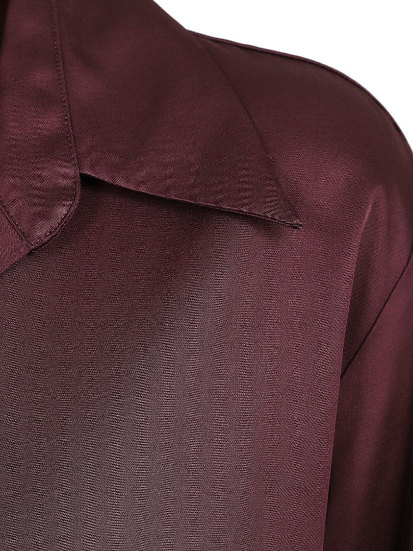 Dries Van Noten Silk Satin V-Neck Shirt With Fluid Fit