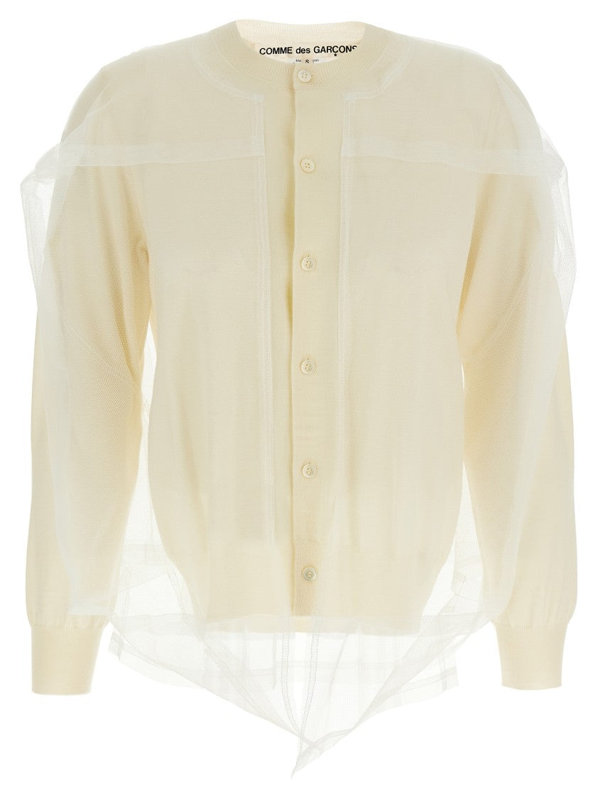 Comme Des Garçons Tulle-Detail Knit Cardigan