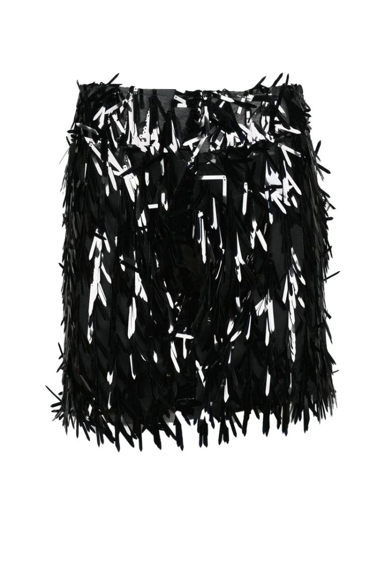 Giulia N Black Sequin Polyester Mini Skirt