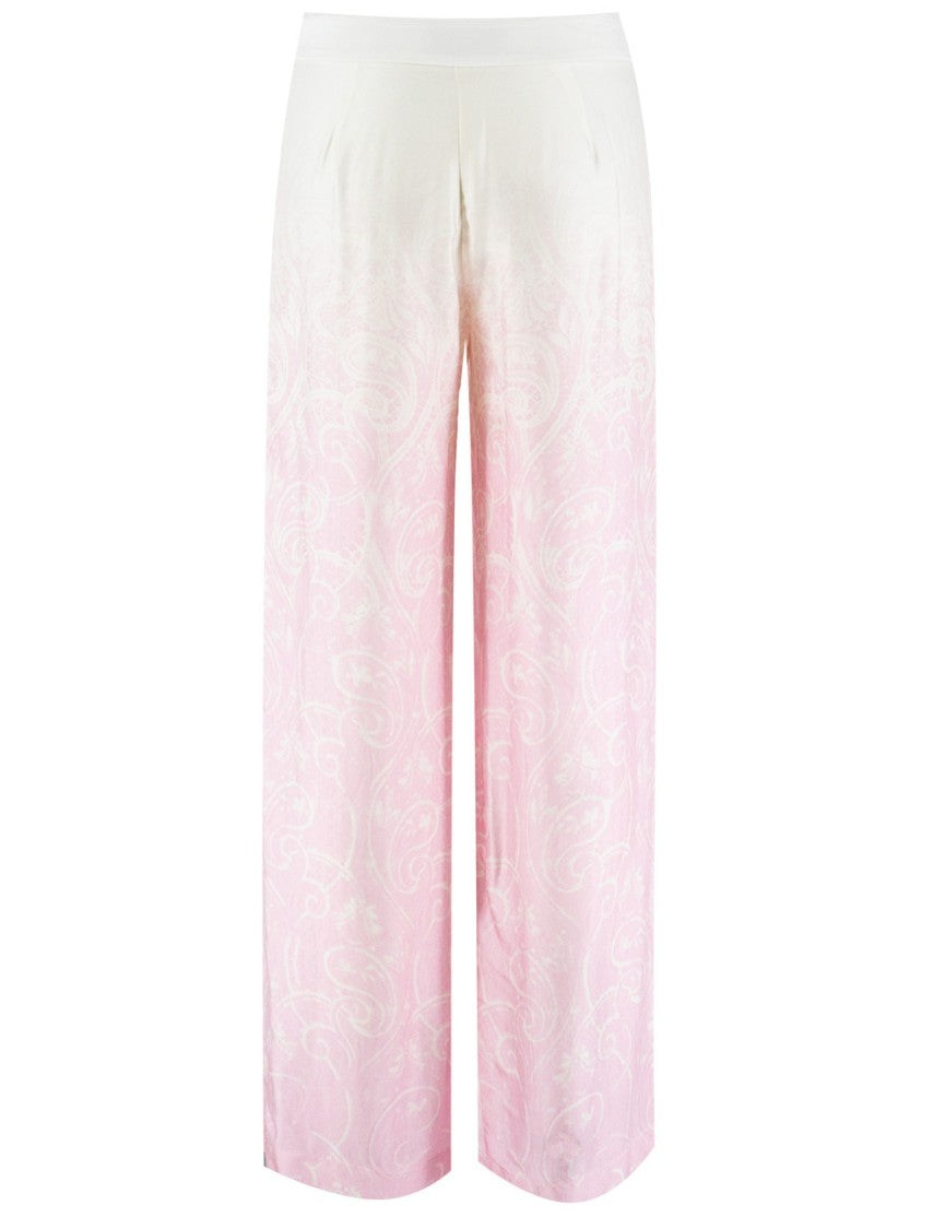 Ermanno Firenze Floral Patterned Viscose Trousers With Zip Fastening