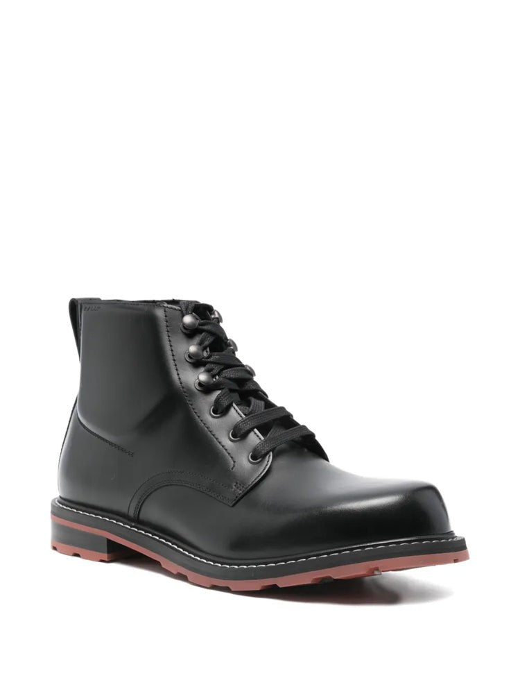Bally Black Treaded Lace-Up Leather Ankle Boots