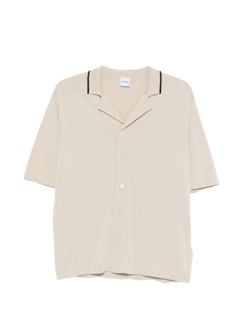 Aspesi Beige Short-Sleeve Shirt With Minimalist Design And Notched Collar