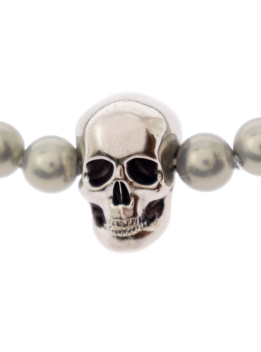Alexander Mcqueen Skull Charm Bracelet With Lustrous Beads