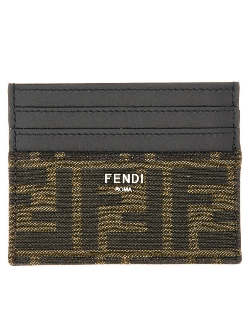 Fendi Textured Geometric Leather Card Holder
