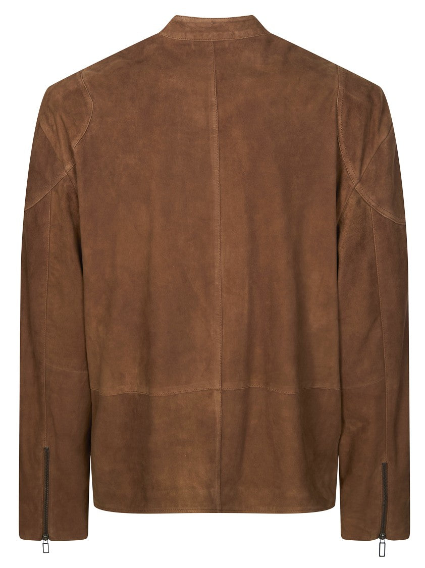Paolo Pecora Rich Brown Suede Stand Collar Jacket
