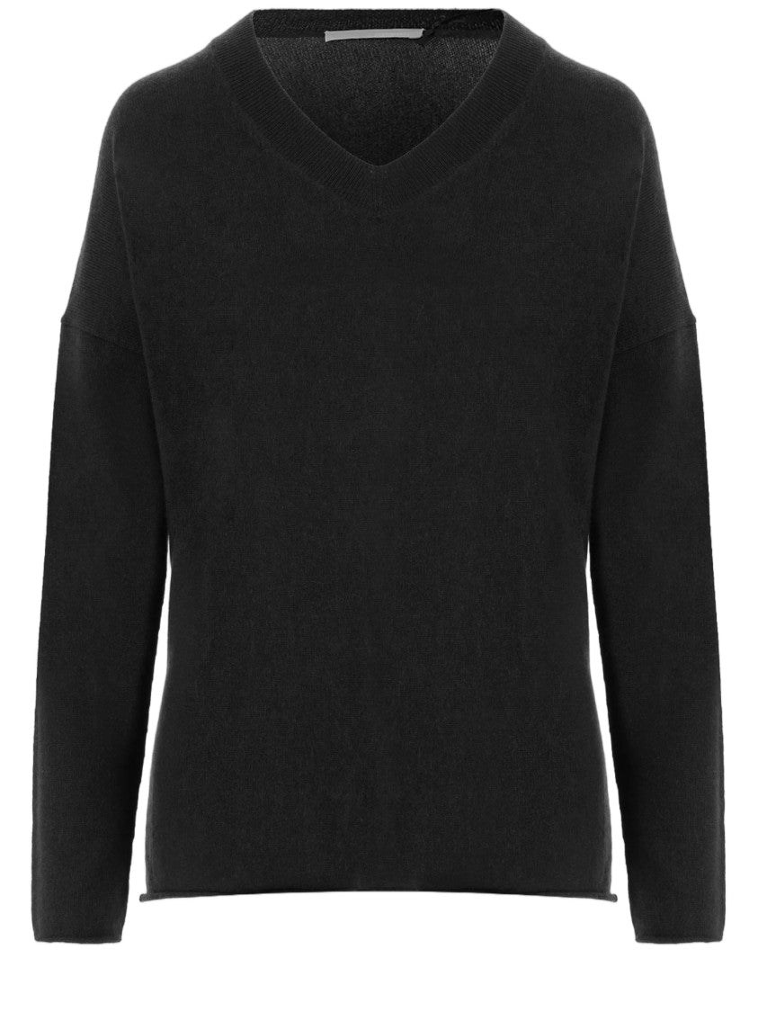Allude Black Ribbed V-Neck Cashmere Sweater