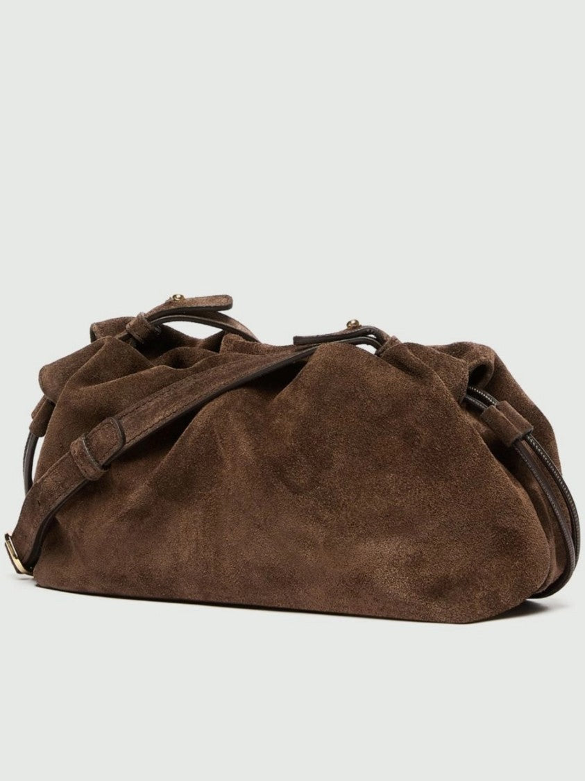 Marella Soft Brown Suede Shoulder Bag With Adjustable Strap