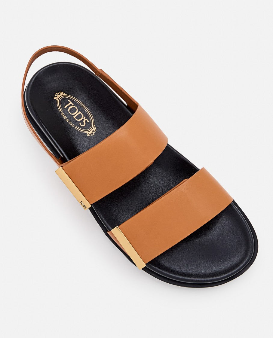 Tod's Brown Calfskin Logo Sandals