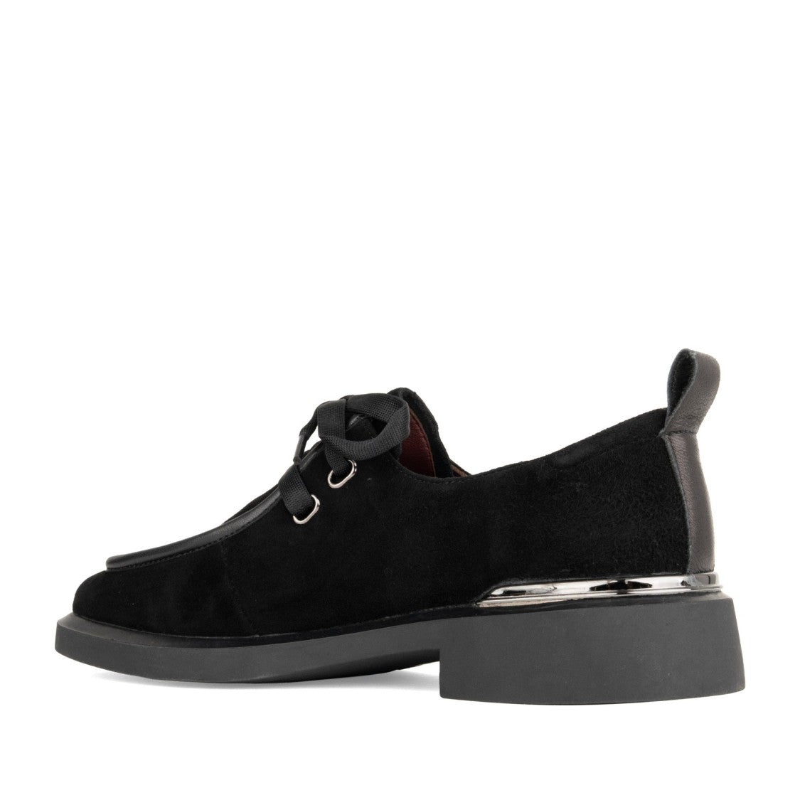 Linda Baumann Black Sleek Rounded Toe Leather-Accented Suede Flats