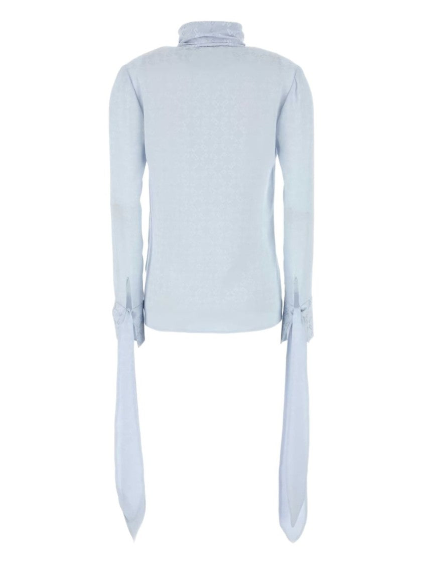 Givenchy Light Blue Pussy Bow Tied Cuff Top