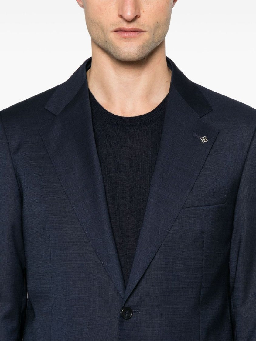 Tagliatore Navy Blue Suit With Brooch Detail