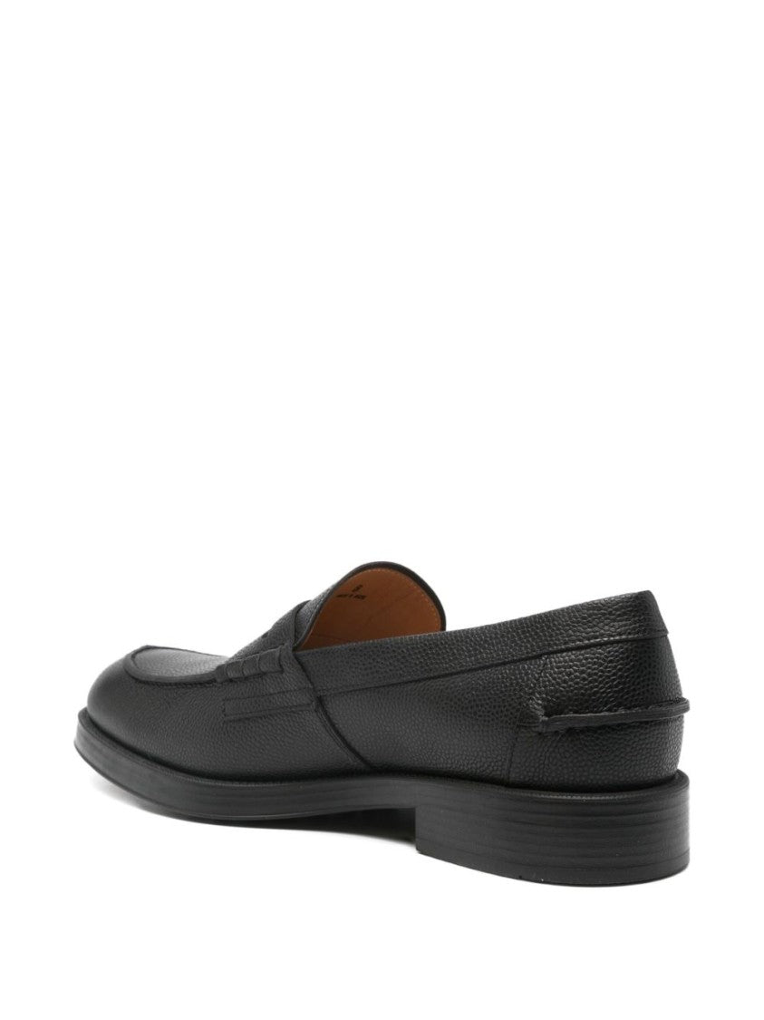 Tod's Black Leather Penny Strap Slip-On Flats