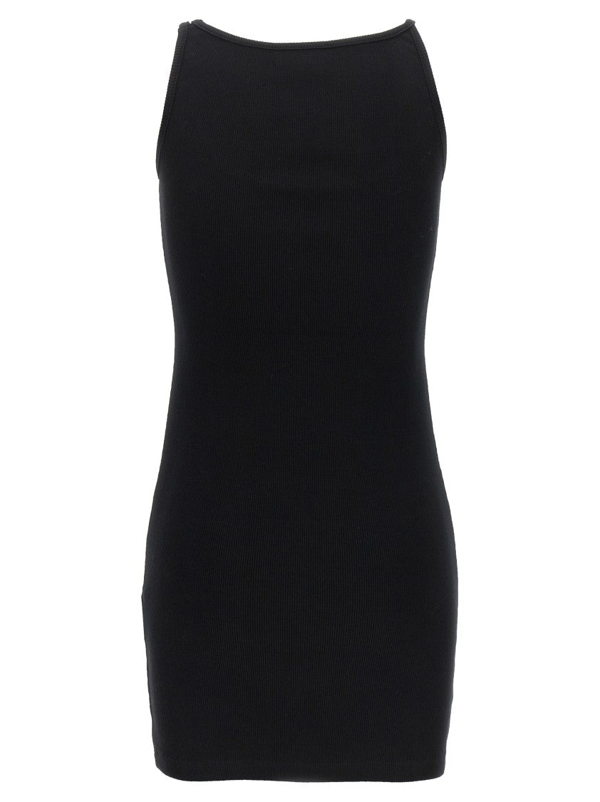 Off-White Ribbed Stretch Mini Dress With Scoop Neckline