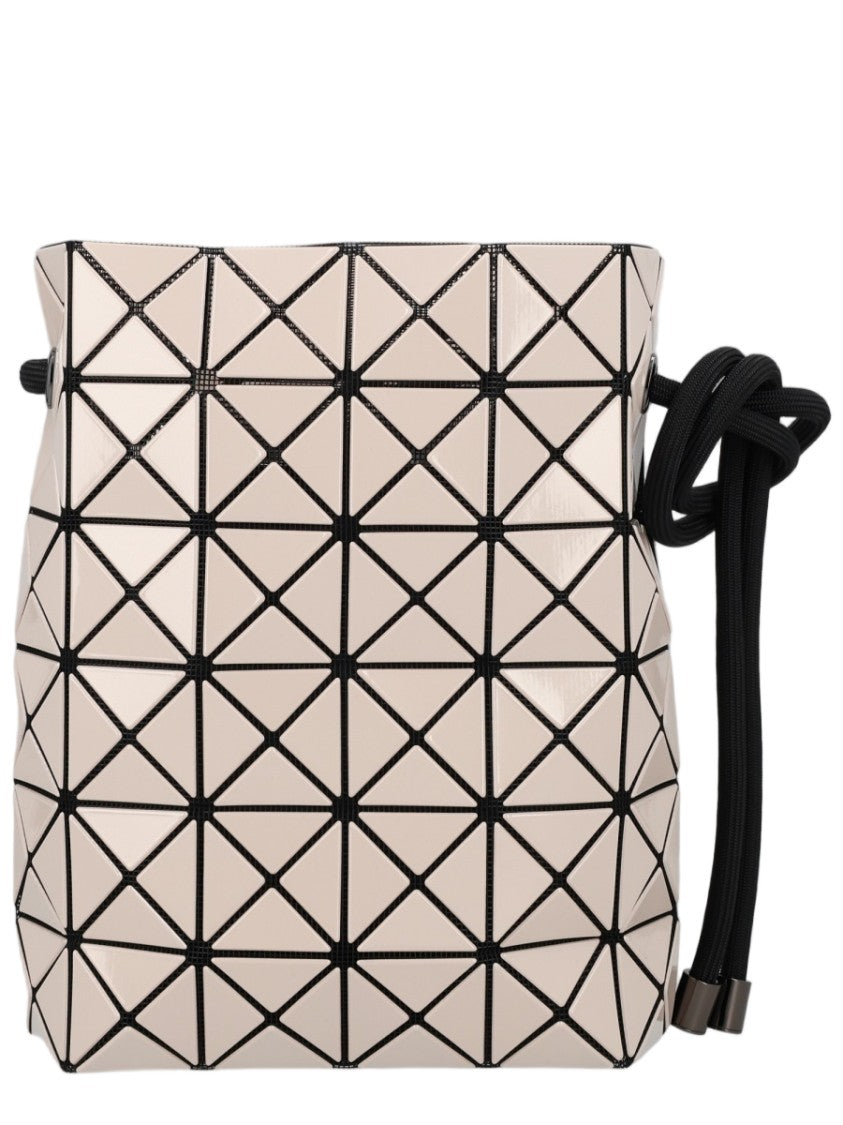 Bao Bao Issey Miyake Geometric-Patterned Beige Shoulder Bag With Black Drawstring Closure
