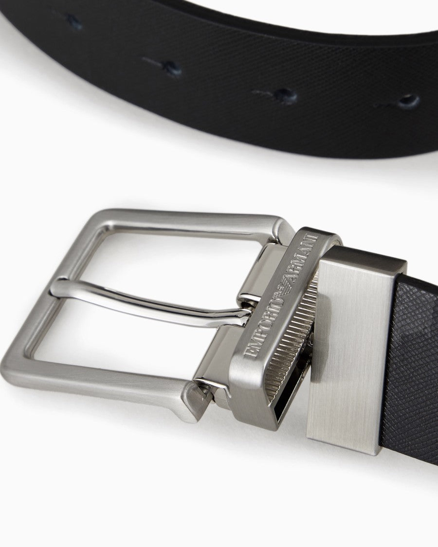 Emporio Armani Black Reversible Saffiano Calfskin Leather Belt