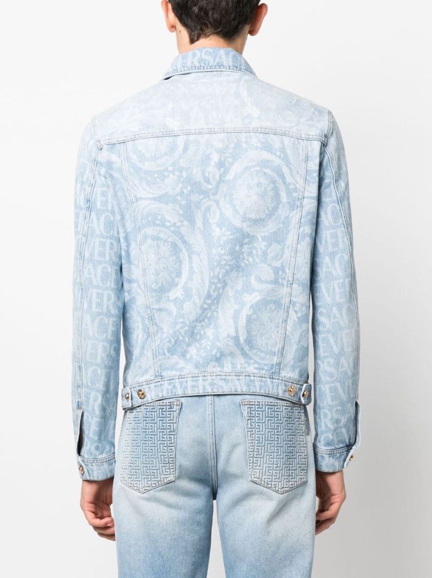Versace Light Blue Logo-Print Denim Jacket