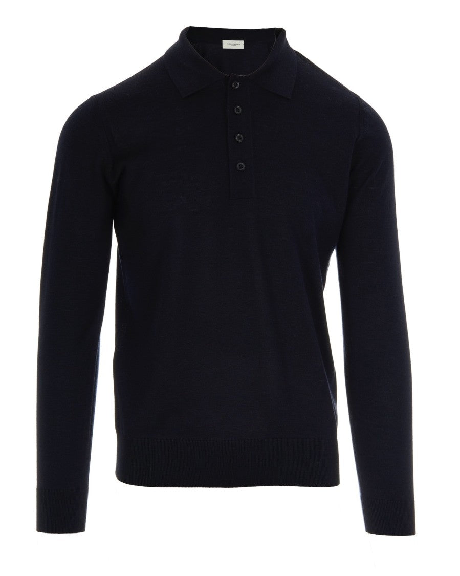 Paolo Pecora Blue Long-Sleeve Virgin Wool Polo Shirt