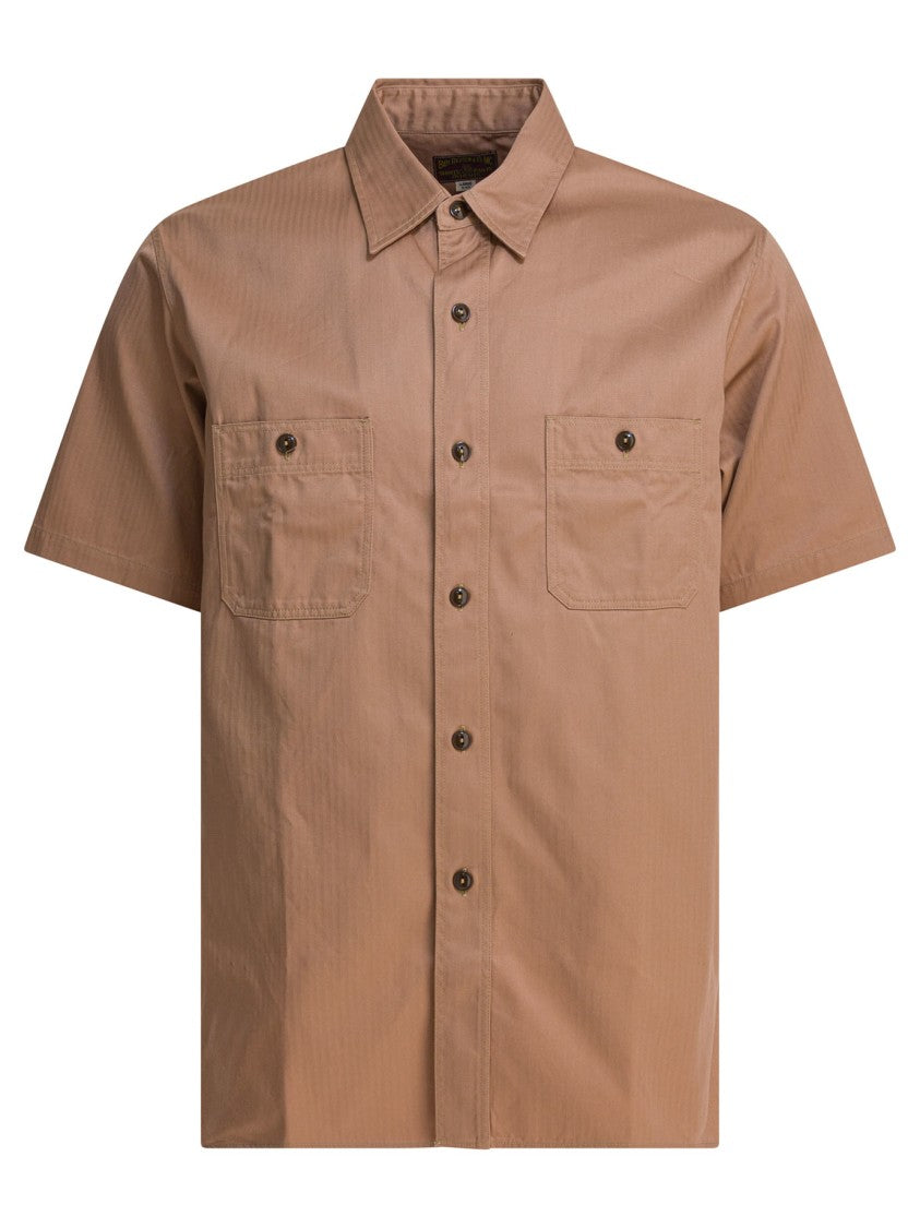 Buzz Rickson's Beige Short-Sleeve Shirt With Classic Collar