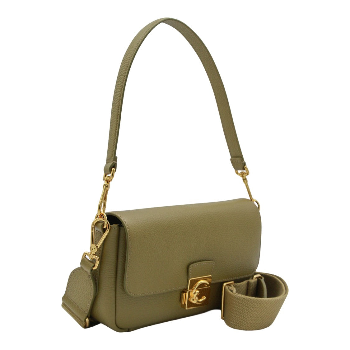 Coccinelle Structured Green Handbag With Gold-Tone Clasp