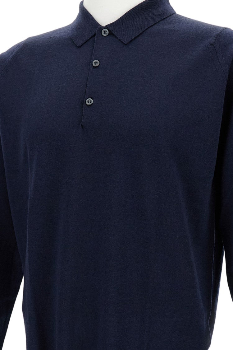 John Smedley Midnight Blue Long-Sleeved Polo In Extra-Fine Merino Wool