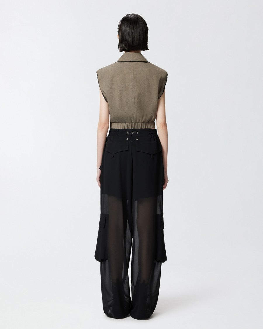 Pinko Black Polyester Sheer-Panel Cargo Pants
