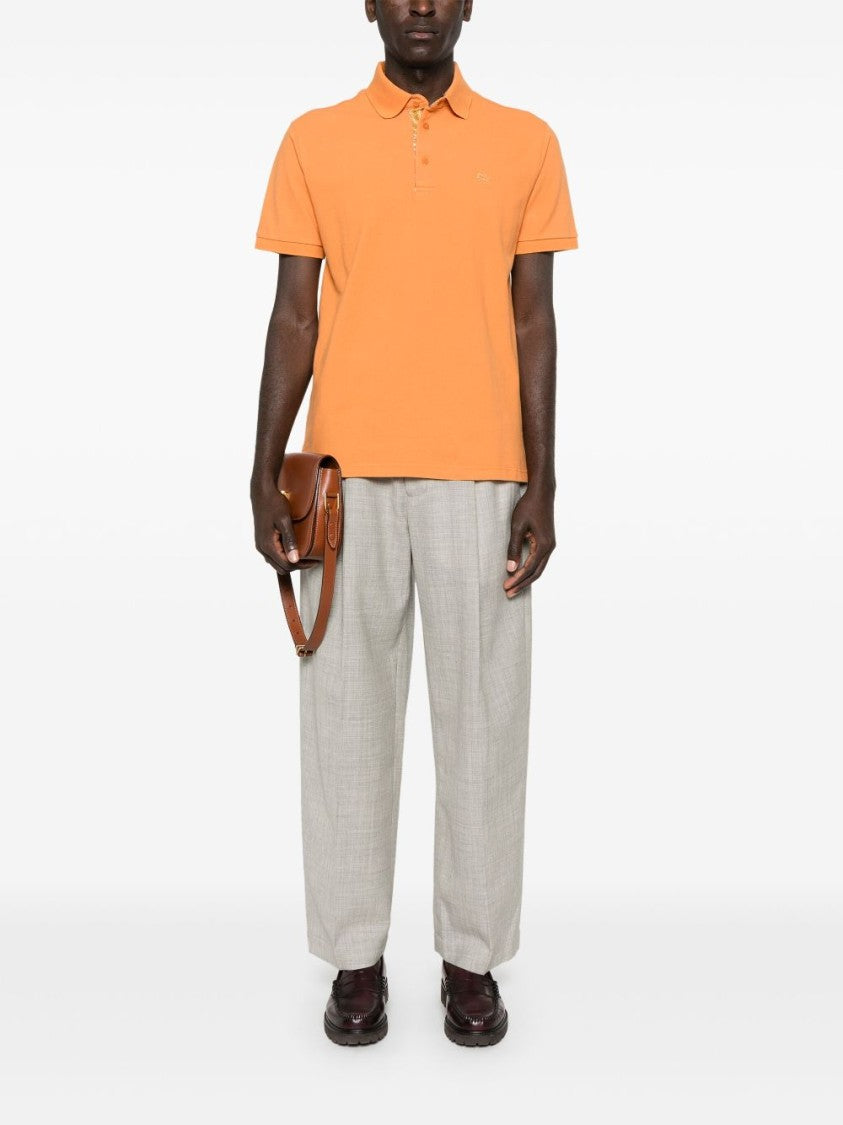 Etro Classic Collar Polo Shirt In Vibrant Orange Cotton