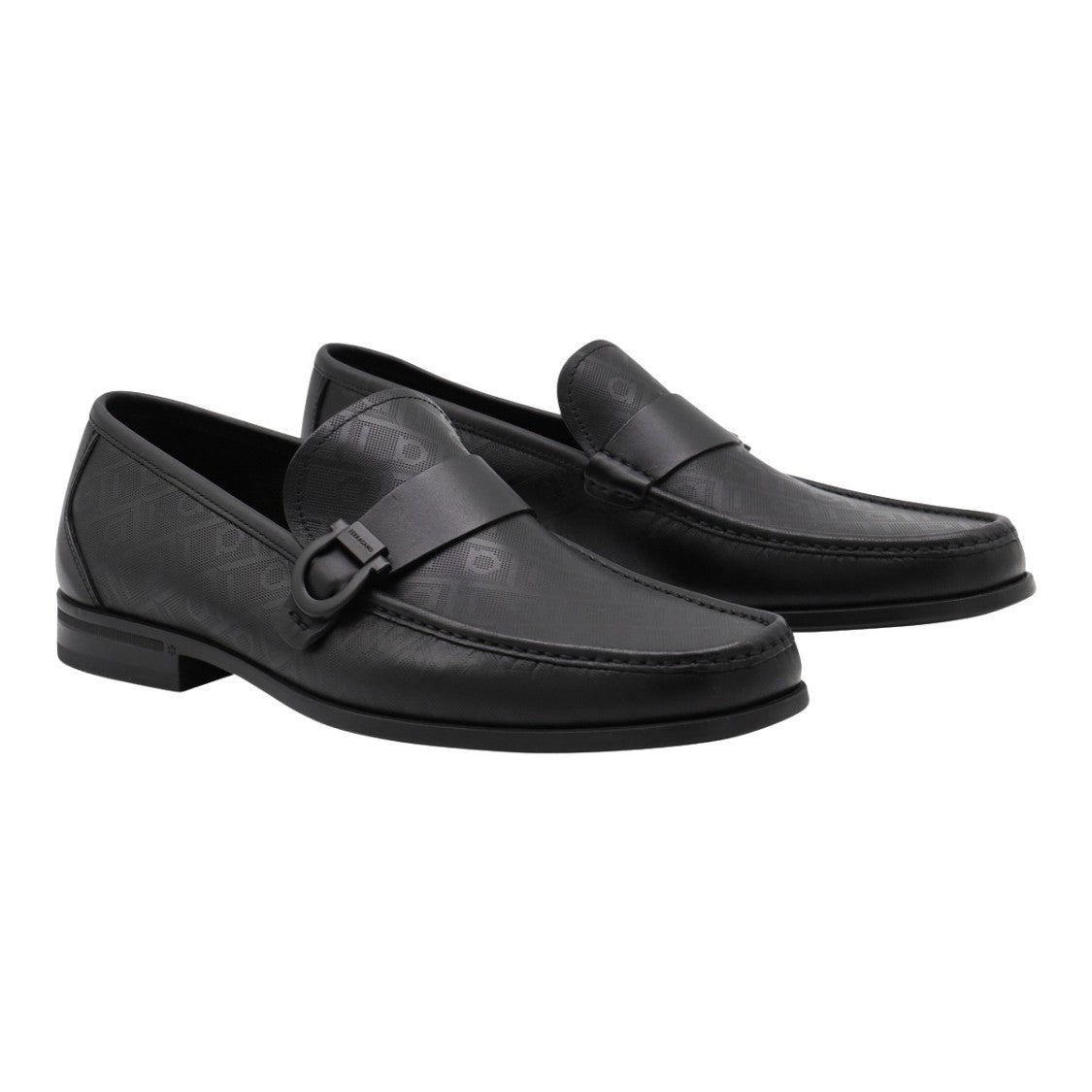 Ferragamo Classic Black Loafers With Embossed Leather Upper