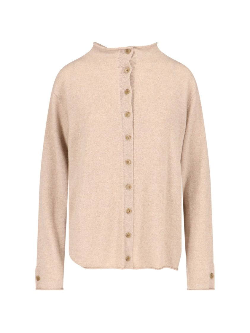Lisa Yang Beige Knit Sweater With Button-Down Front And Boxy Fit
