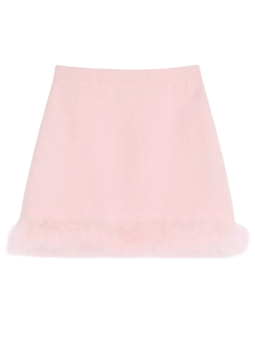 Valentino Pastel Pink Miniskirt With Feather Trim