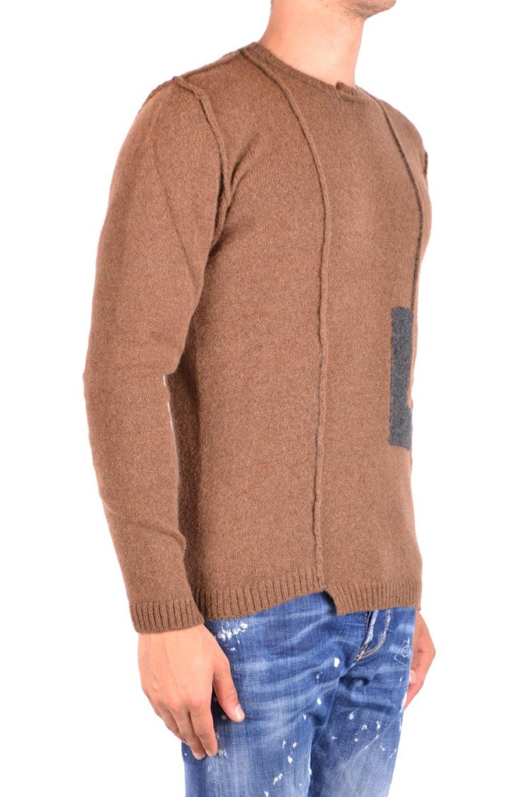 Isabel Benenato Textured Knit Sweater Geometric Contrast Patch