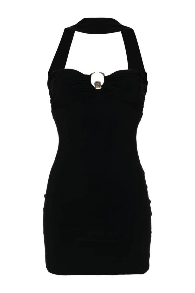 Roberto Cavalli Fitted Black Evening Dress With Sweetheart Neckline And Halter Neck