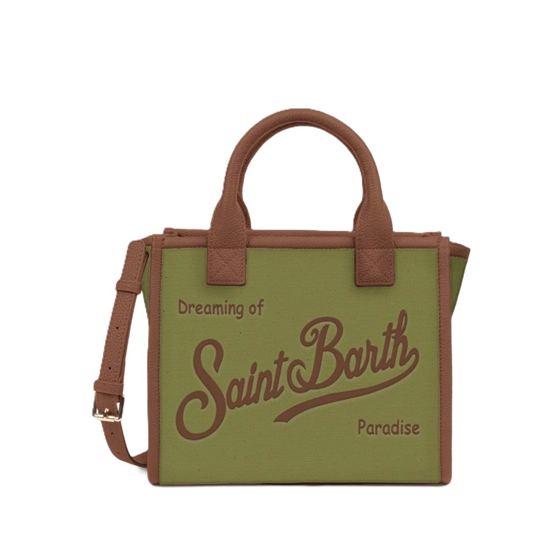 Mc2 Saint Barth Rectangular Green Canvas Handbag With Leather Trim