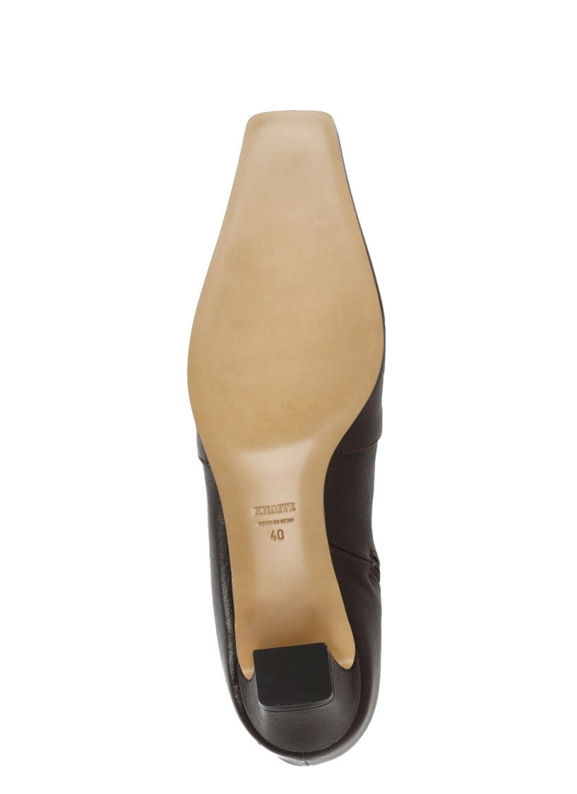 Khaite Brown Leather Ankle Boots With Squared Toe
