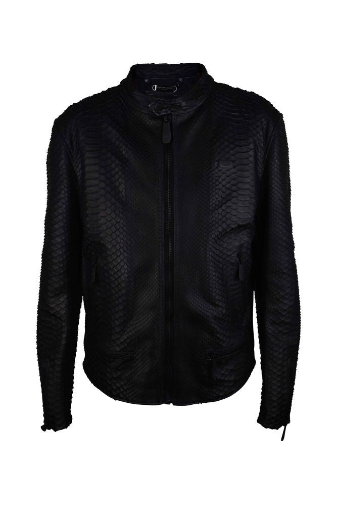 Philipp Plein Textured Python Leather Biker Jacket