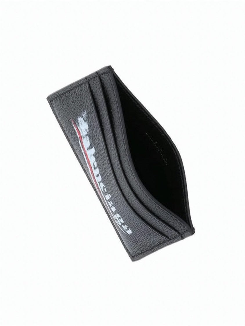 Balenciaga Textured Calf Leather Cardholder With Distressed Logo