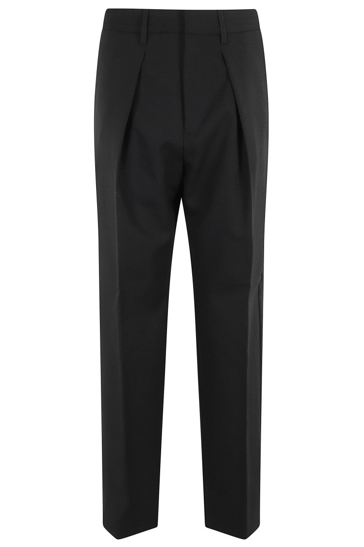 Soeur Curved Pleat Ankle-Length Straight Pants In Virgin Wool