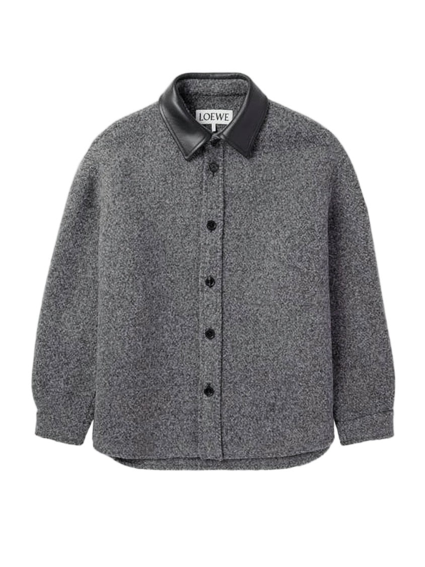 Loewe Textured Wool-Blend Jacket With Leather Collar