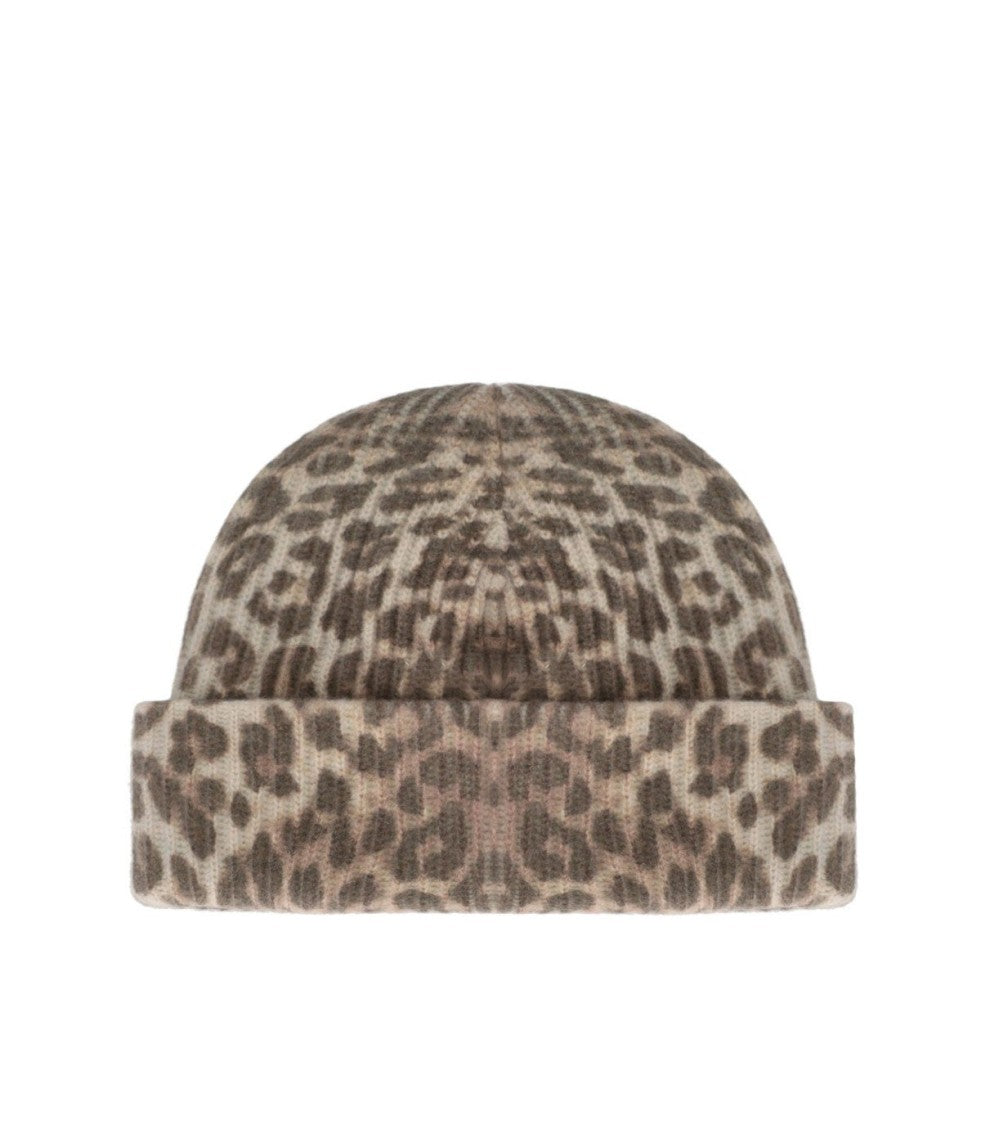 Ganni Ribbed Beanie With Animal Print