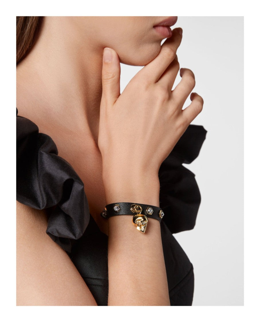 Philipp Plein Black Calfskin Leather Band With Preciosa Crystals