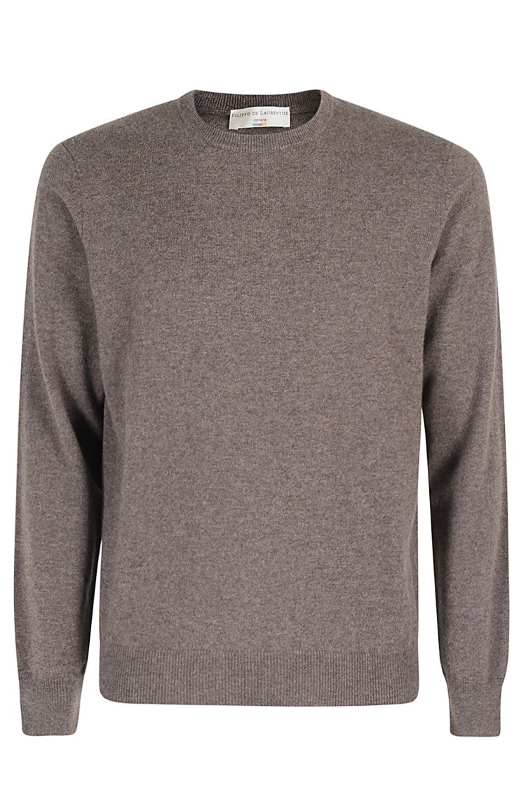 Filippo De Laurentis Classic Crew Neck Cashmere Sweater With Ribbed Hem