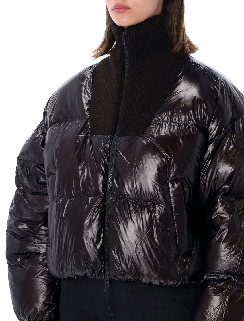 Diesel Cropped Black Puffer Jacket With Ribbed High Collar