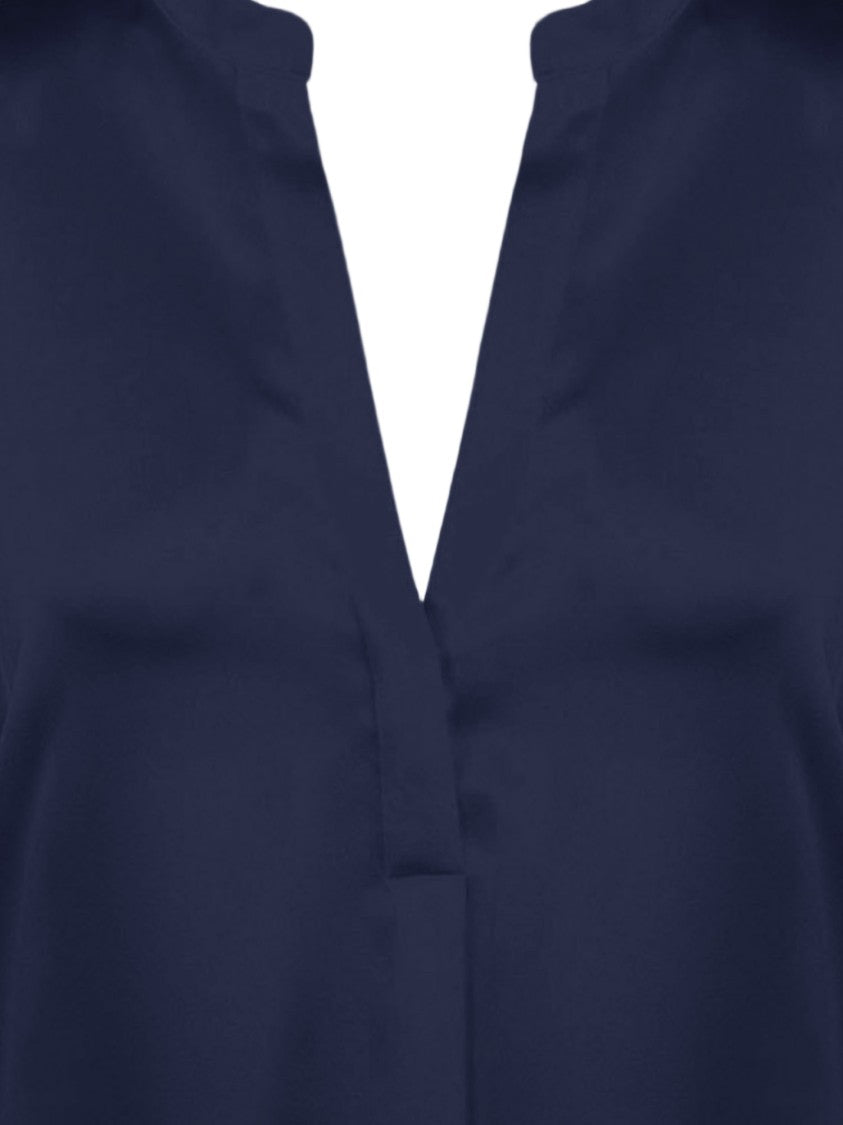 Vince Silk Long-Sleeved Shirt With Mandarin Collar And V-Neck