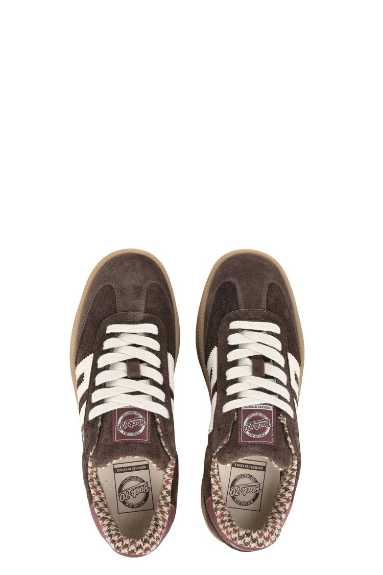 Back70 Brown Chamois Leather Logo-Panel Sneaker