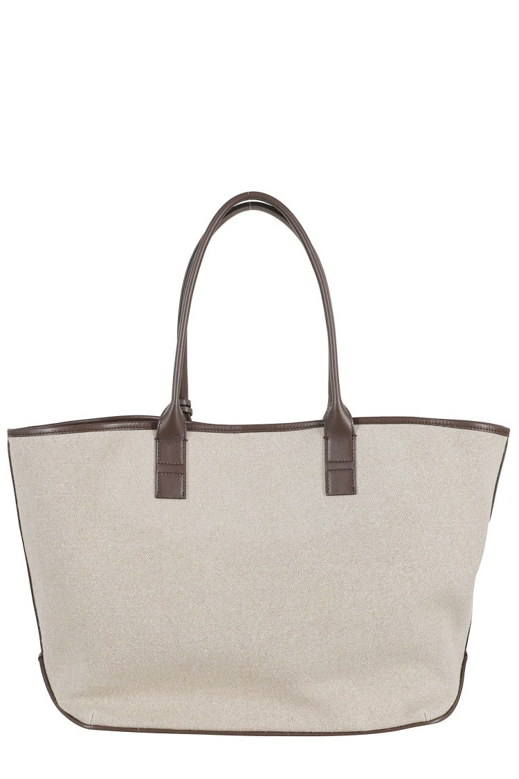 Hogan Beige Medium Address Shopper Linen-Blend Tote Bag