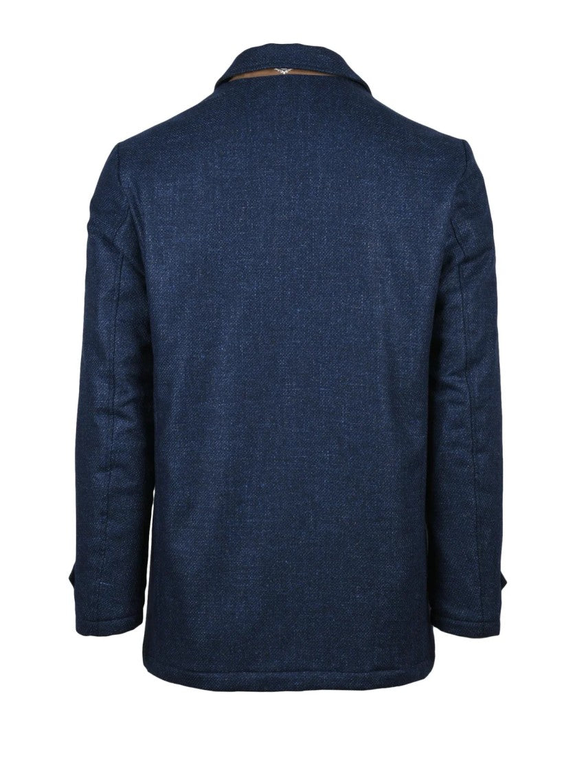 Luigi Borrelli Napoli Perforated Blue Jacket With Button Closure And Flap Pockets