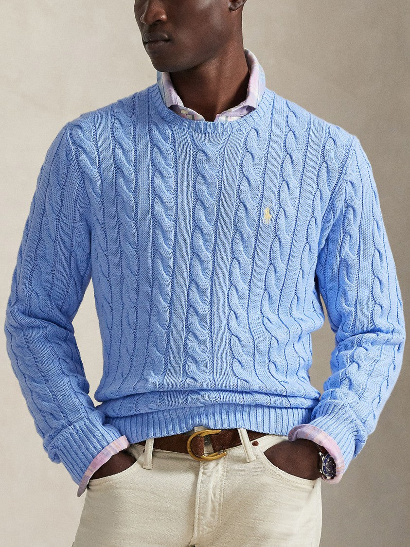 Polo Ralph Lauren Light Blue Pullover Cable-Knit Cotton Sweater